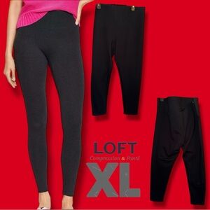 LOFT Pants Black/Charcoal Compression Ponte Knit Ankle Athleisure Minimalist XL